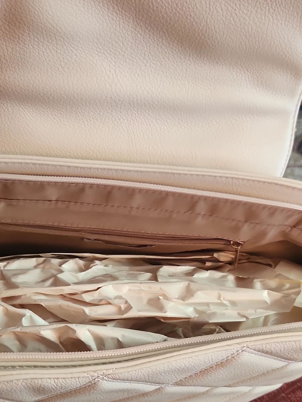 Cato Quilted Cream Satchel with Gold Studs